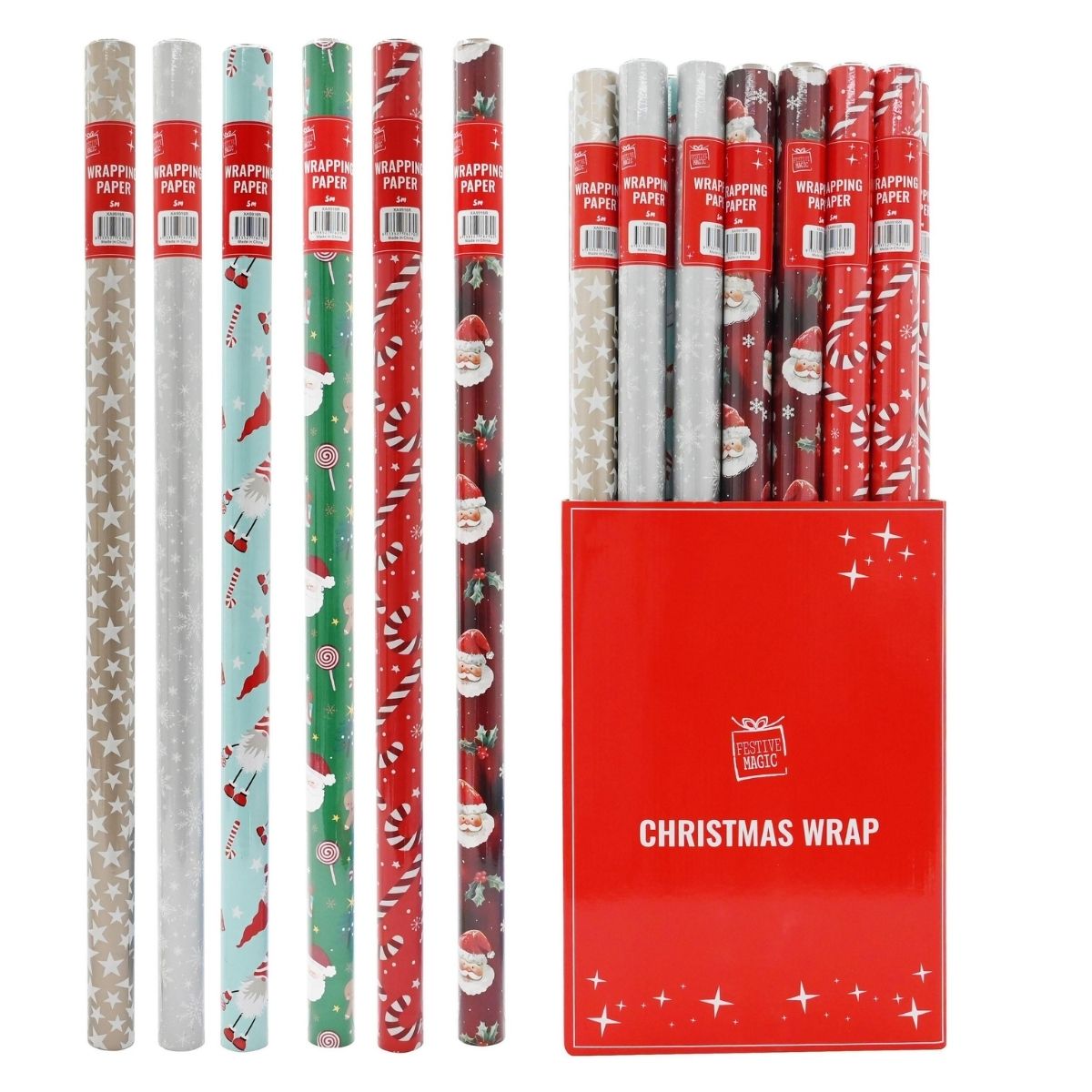 Christmas Wrap Paper Printed 70cm x 5m Assorted 30mm Core