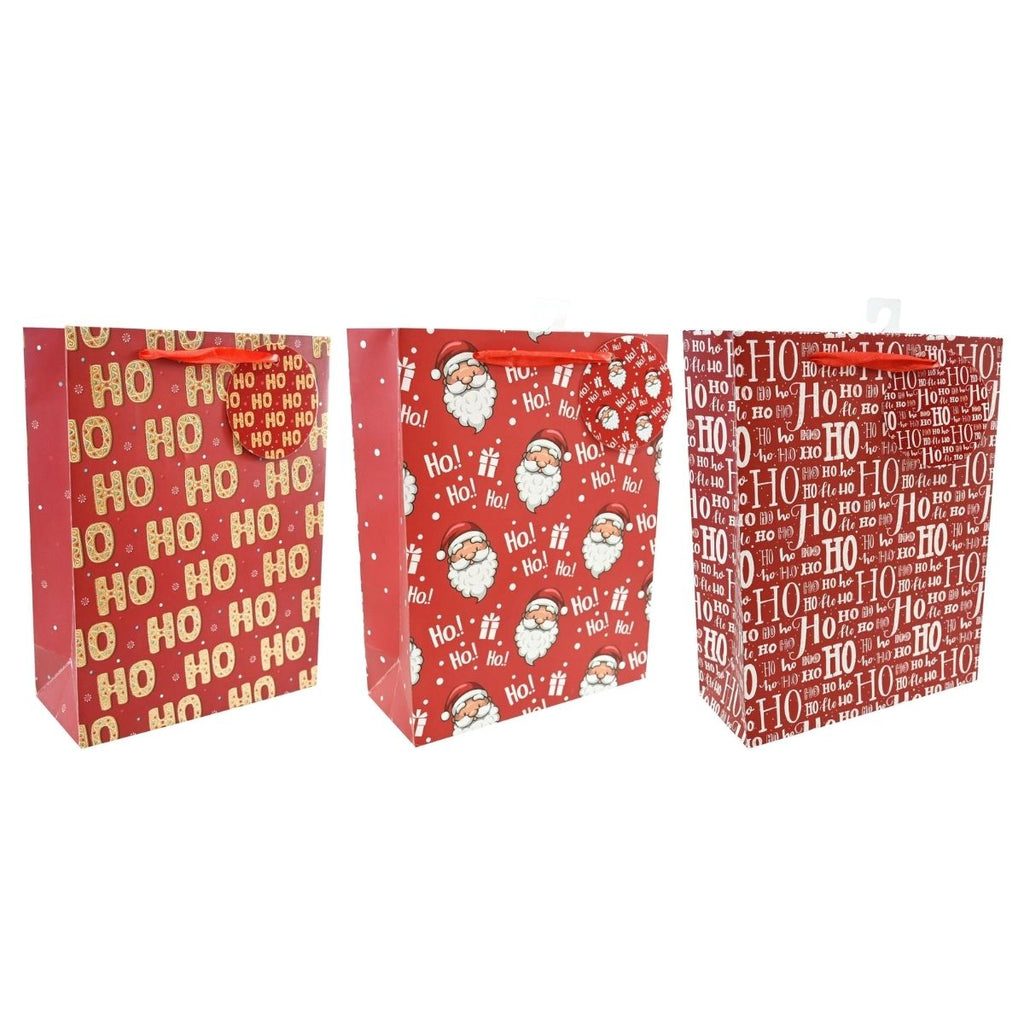 Christmas Gift Bag Medium Ho Ho Ho Glitter Assorted
