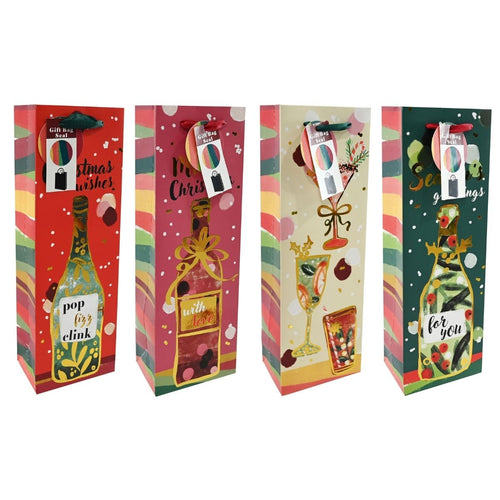 Christmas Bottle Bag Foil with Seal Sticker Assorted