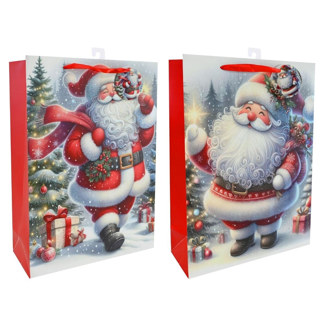 Christmas Gift Bag XL Snowy Cute Santa Glitter Assorted