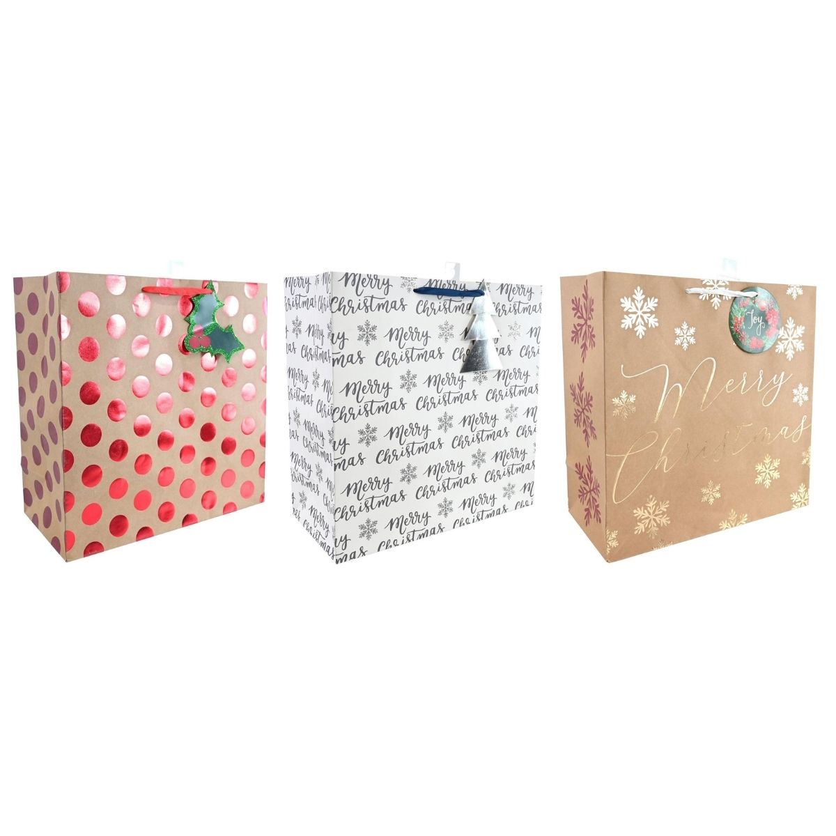 Christmas Gift Bag XL Square Kraft Foil & Glitter Assorted