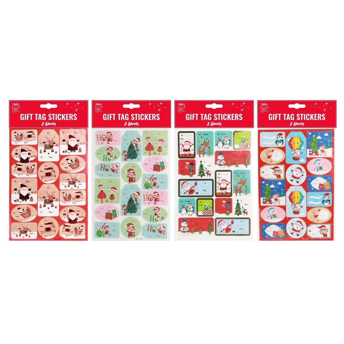 Christmas Gift Tag Stickers Foil Cute 2 Sheets Assorted