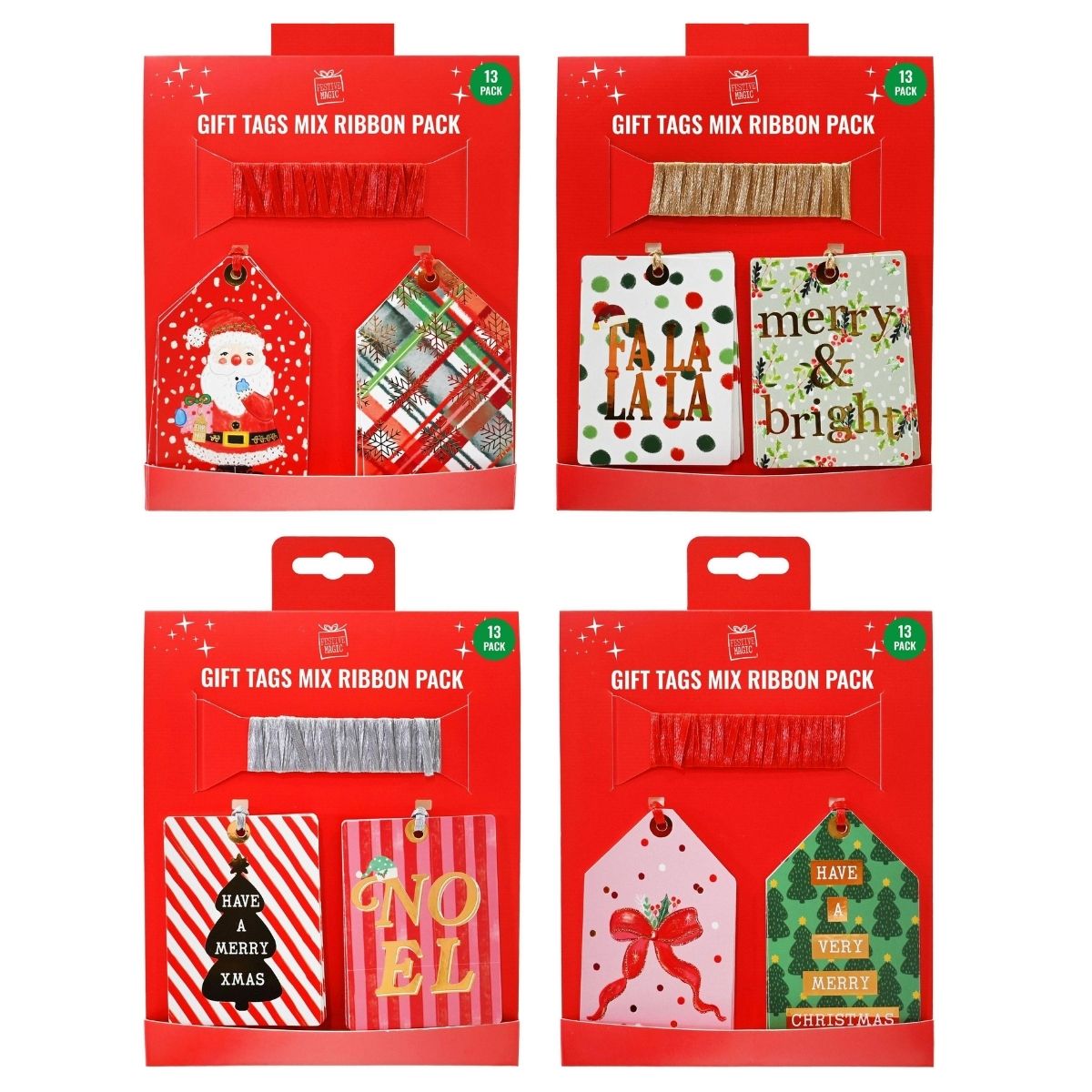 Christmas Gift Tags Fancy Foil 12 Pack with 2m Ribbon Assorted