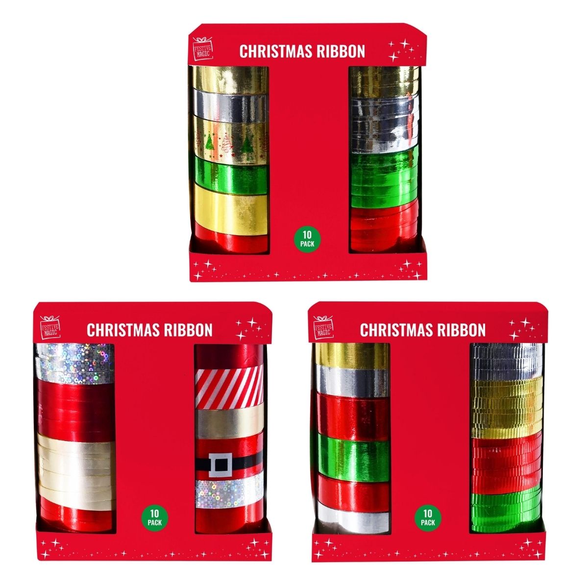 Christmas Ribbon Festive Stack 10 Pack Assorted