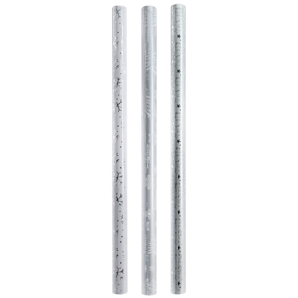 Christmas Wrap Paper 70cm x 5m Silver Assorted